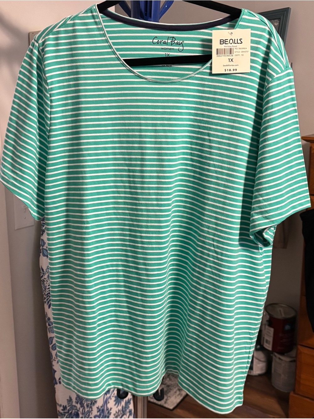 Coral Bay Mint Green and White Striped Short Sleeve Tee